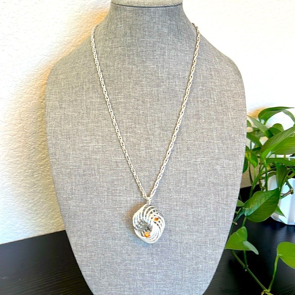 Elegant Long Monet Necklace with Statement Silver Tone Pendant